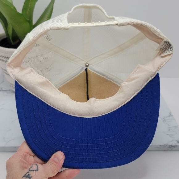 vintage 90s | white blue retro adjustable trucker snapback hat | unisex - Picture 6 of 9